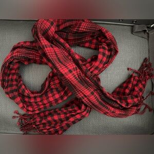 100% Cotton Red Black Checkered Gingham Plaid Reversible Scarf